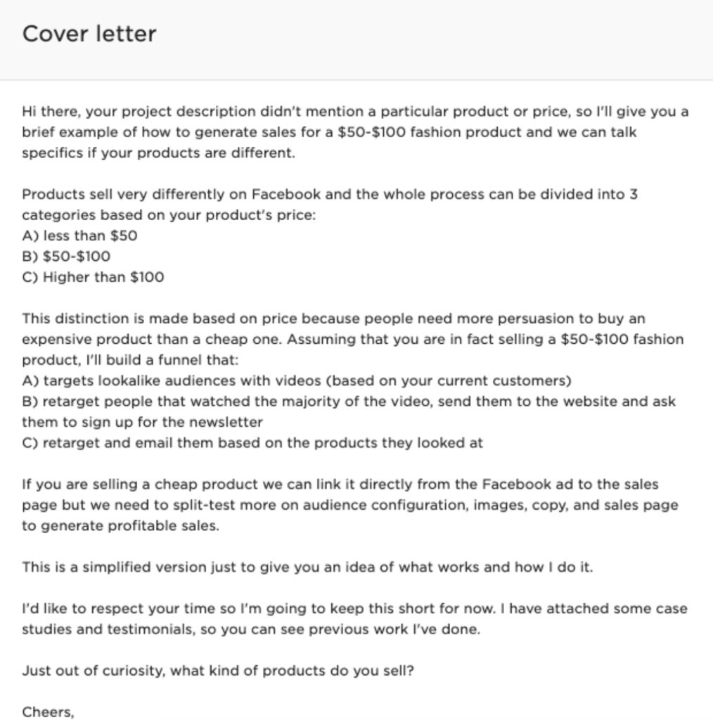 a cover letter for upwork