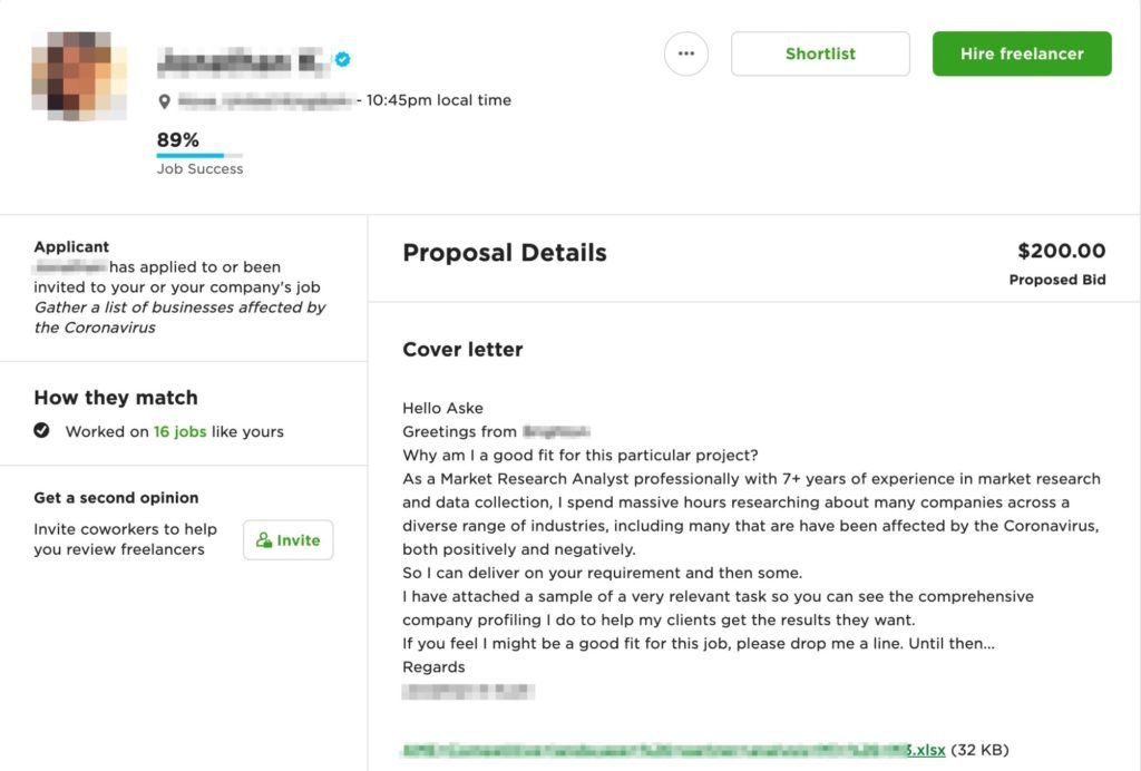 a cover letter for upwork